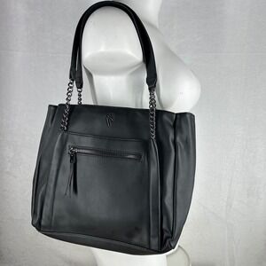 Simply Vera Vera Wang Black Tote Bag Chain Strap Shoulder Purse Large